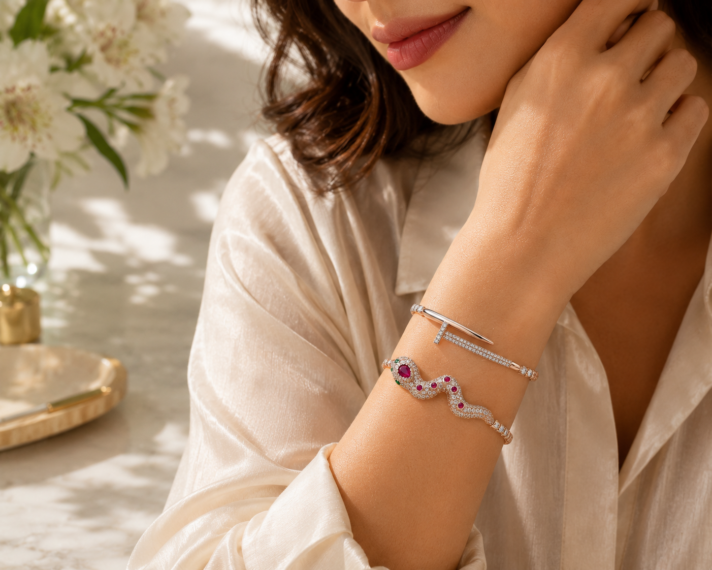 Ultra Premium 925 Sterling Silver Bracelet Jewelry at Ignite Gems Canada Model Photo